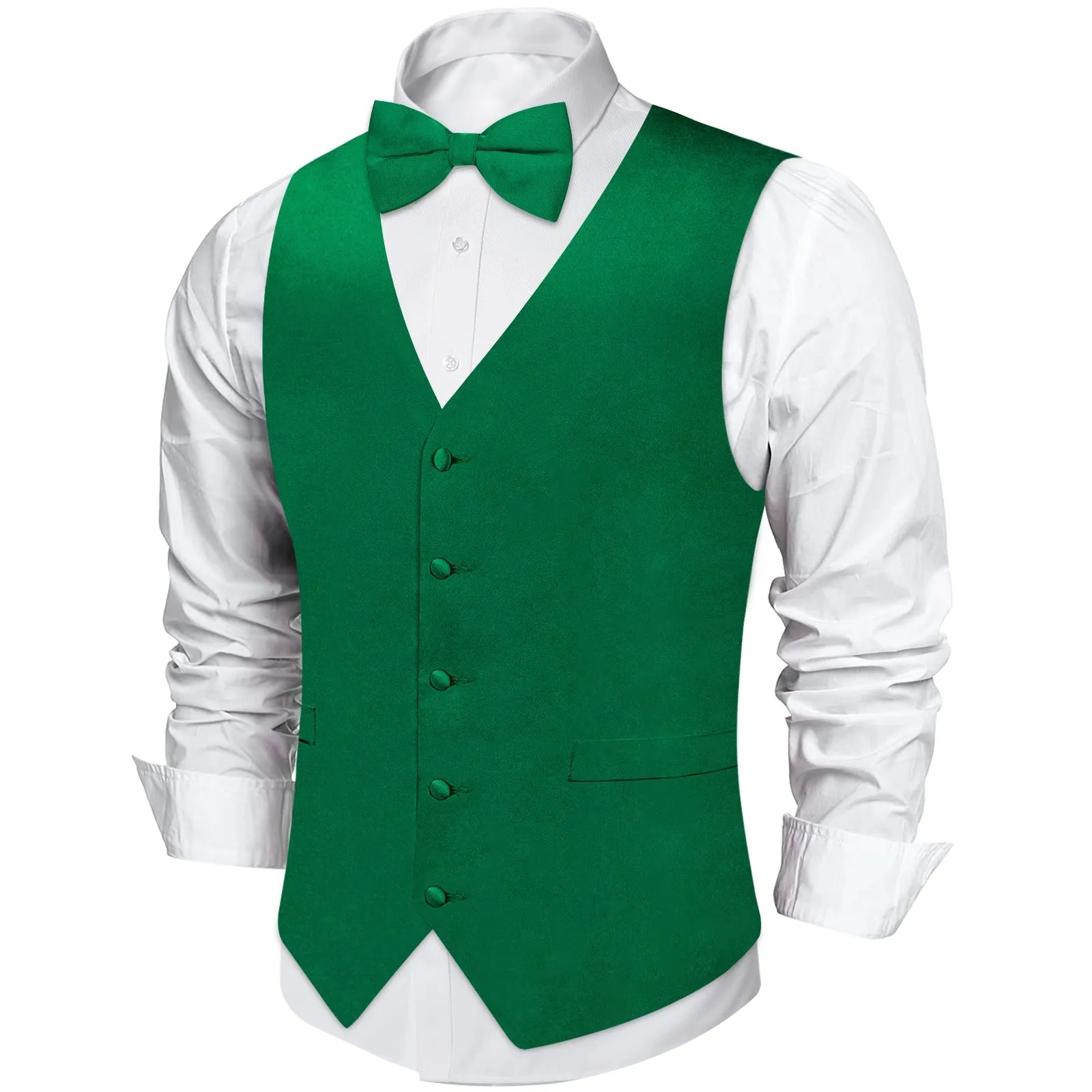 Satin Green Solid Men's Vest Bow Tie Set