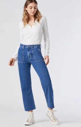 SHELIA FRONT POCKET STRAIGHT IN MID BLUE DENIM