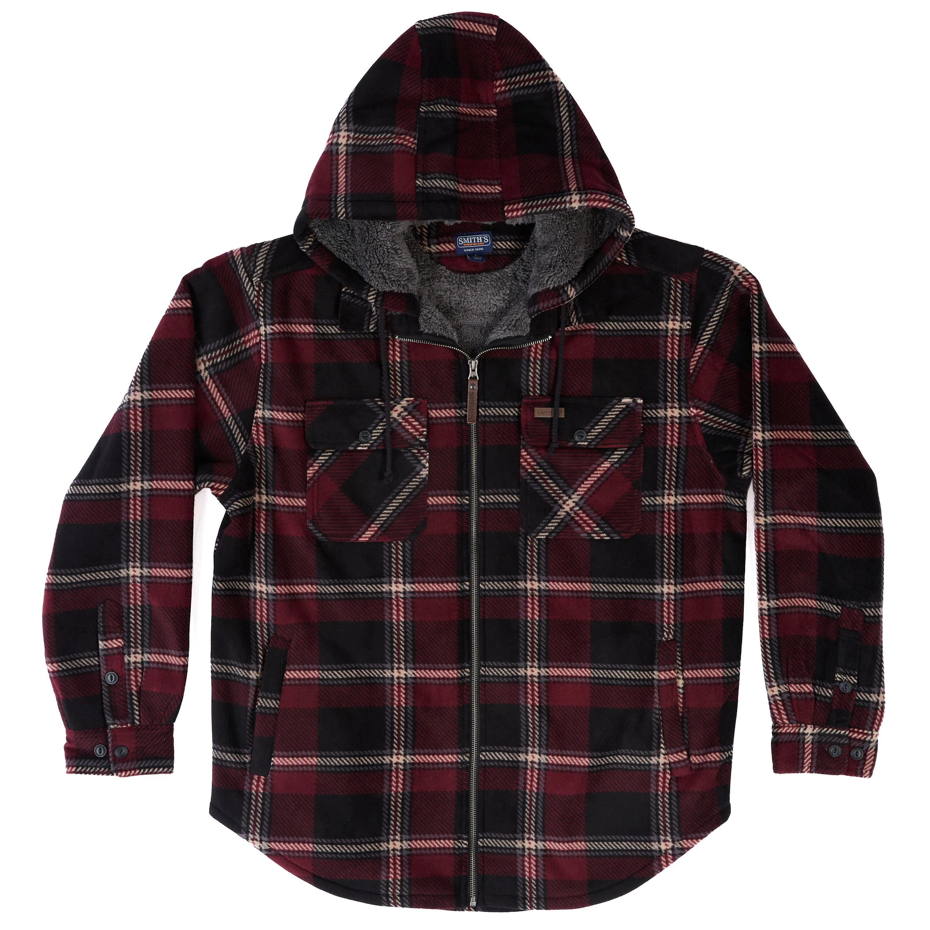 SHERPA-LINED ZIP-FRONT HOODED MICROFLEECE SHIRT-JACKET