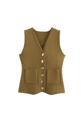 'Shirley' Gold-Button Knitted Vest Top