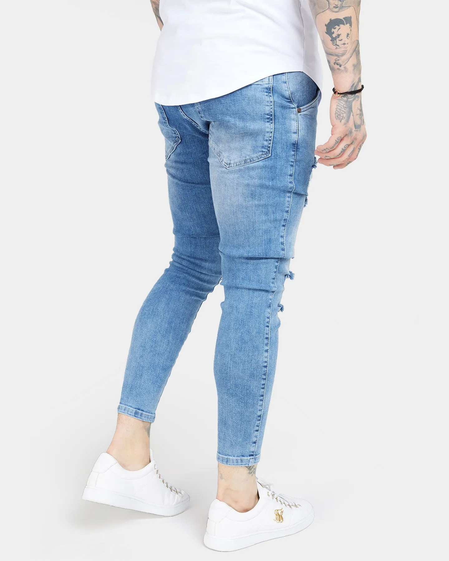 Sik Silk Distressed Skinny Denim Jeans Mid wash