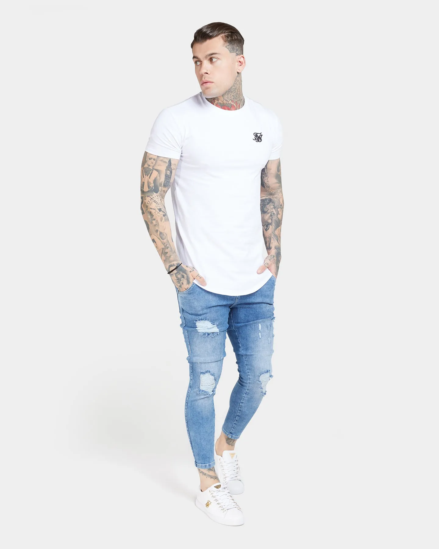 Sik Silk Distressed Skinny Denim Jeans Mid wash