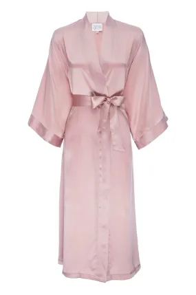 Silk Charmeuse Long Robe: Rose Gold