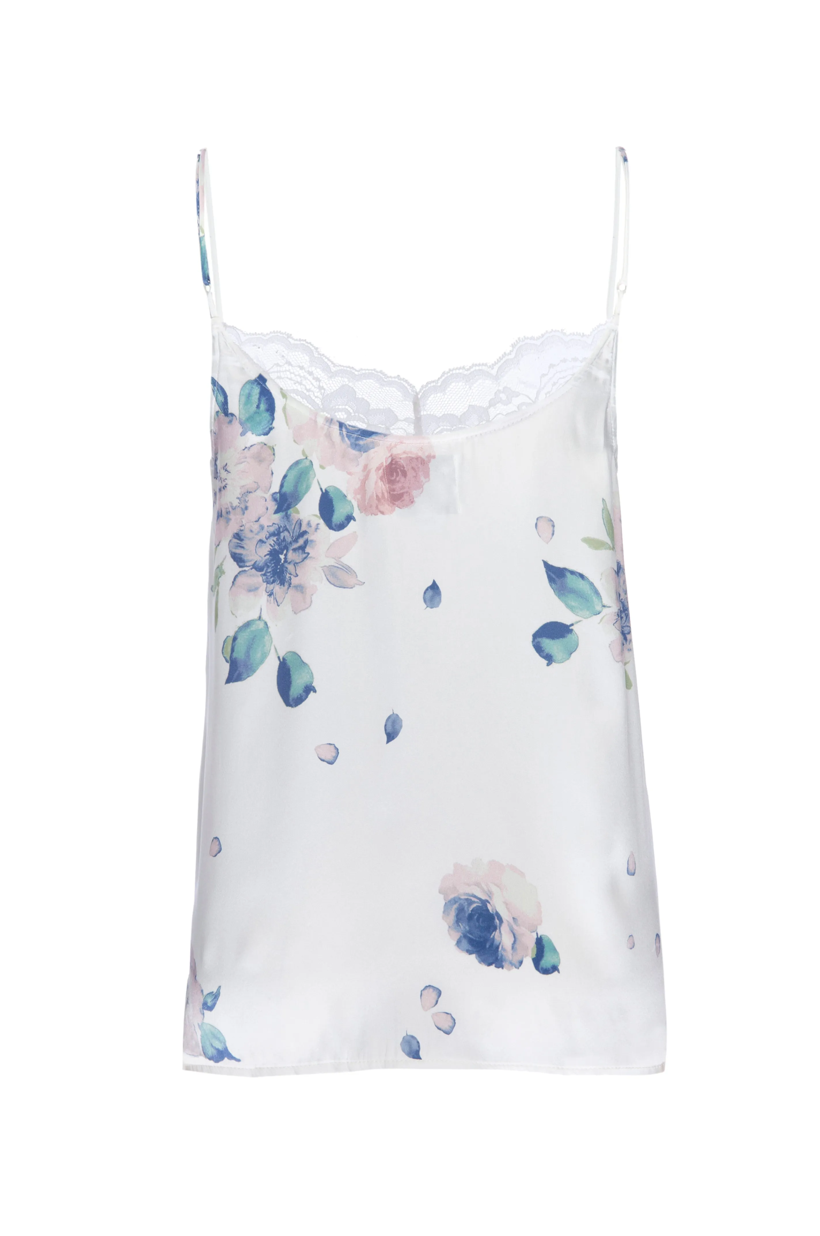 Silk Charmeuse Tank with Lace: Ivory Floral Print