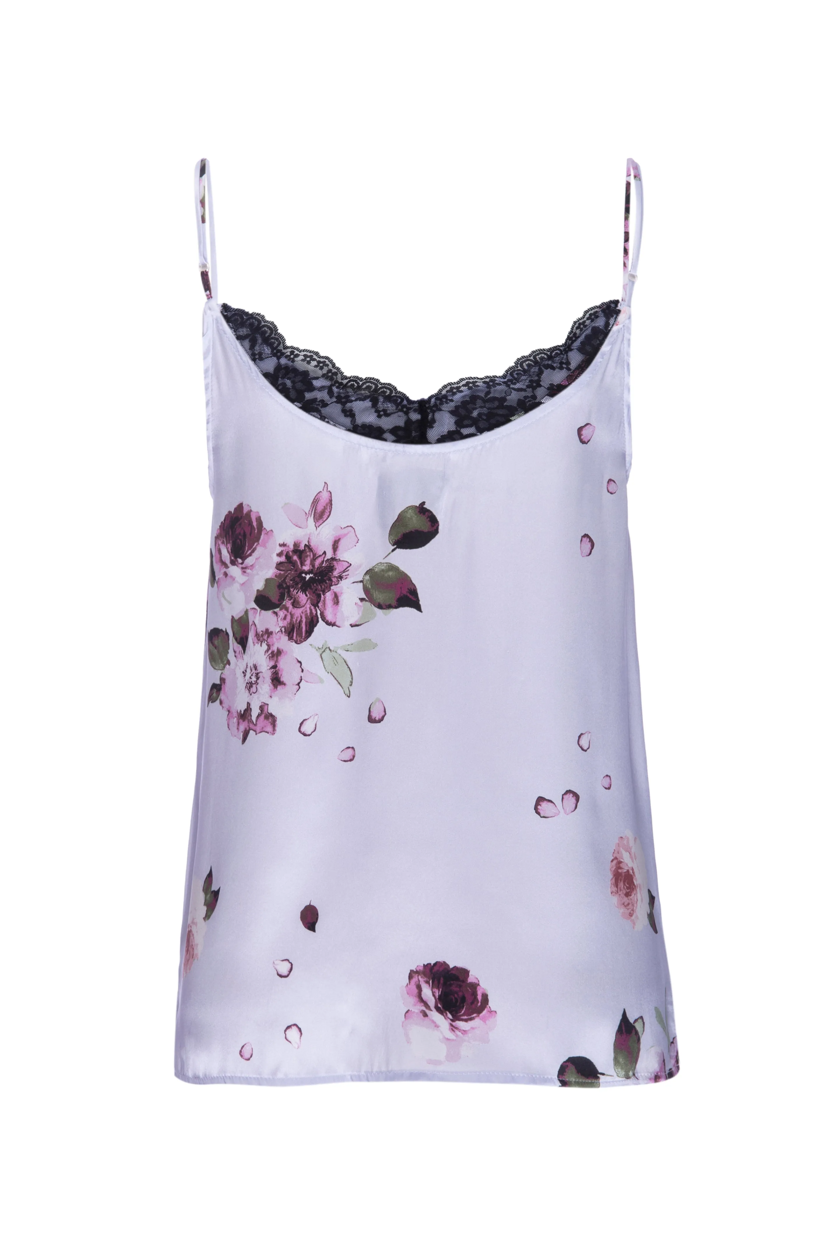 Silk Charmeuse Tank with Lace: Light Blue Floral