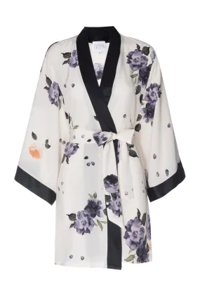 Silk Short Robe: Garden Floral Print