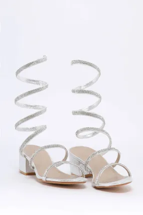 Silver Wrap Around Diamante Sandal