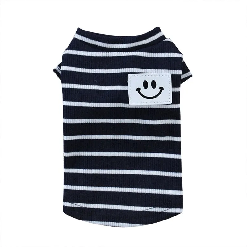 Smiley Patch Stripe Couple Navy Blue Small Dog Shirt