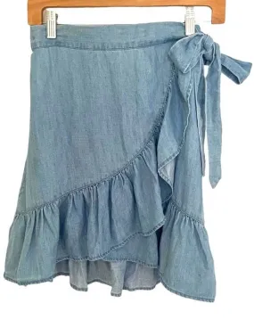 Soft Summer Chambray Ruffle Wrap Mini Skirt