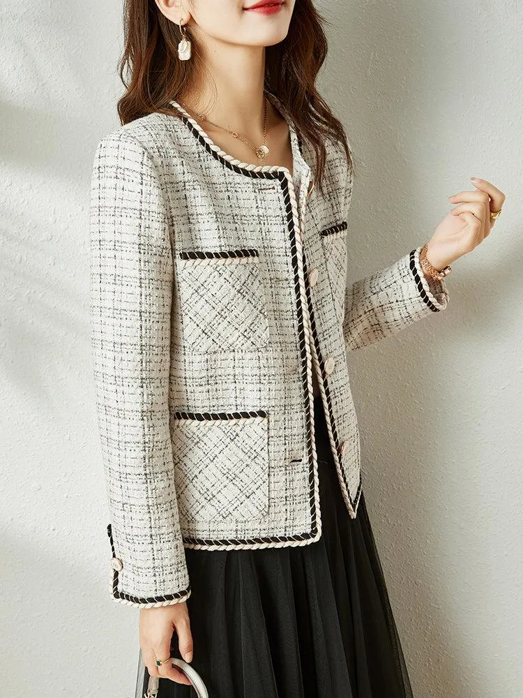 Spring Cream Light Tweed Blazer Jacket Coat