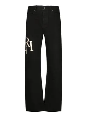 Staggered Straight Logo Black Jeans