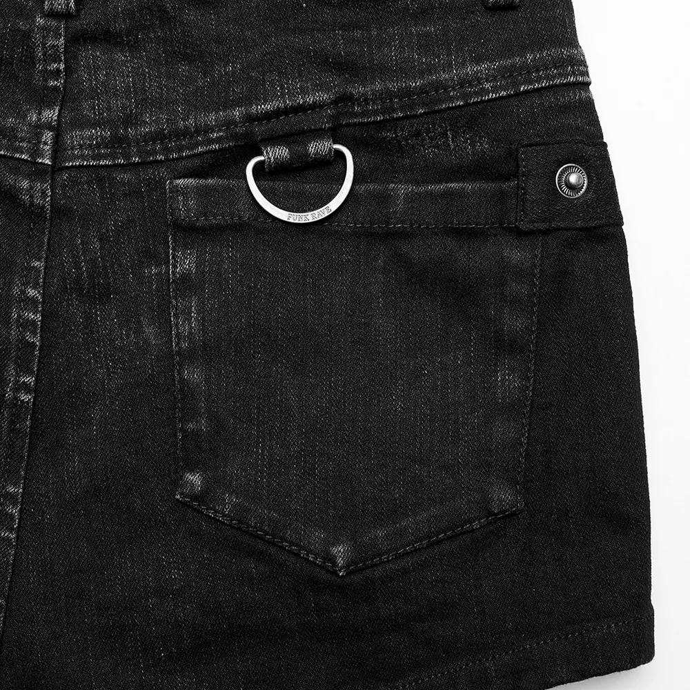 Stylish Black Denim Shorts-Skirt in Punk Style