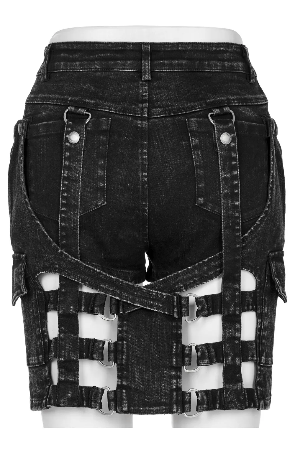 Stylish Black Denim Shorts-Skirt in Punk Style