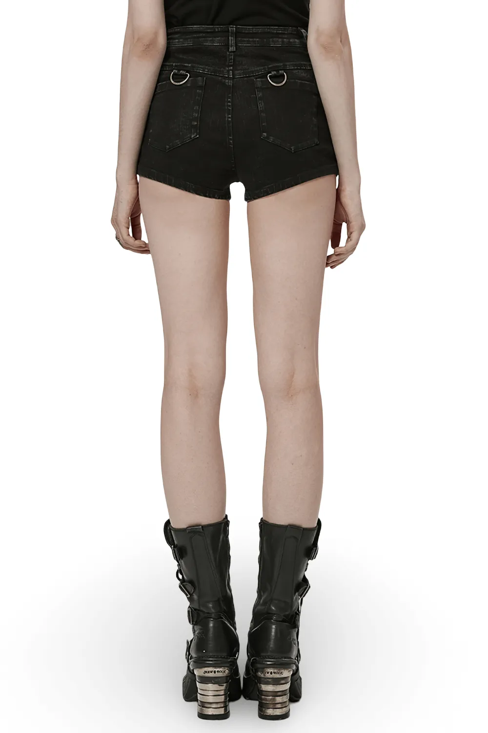 Stylish Black Denim Shorts-Skirt in Punk Style