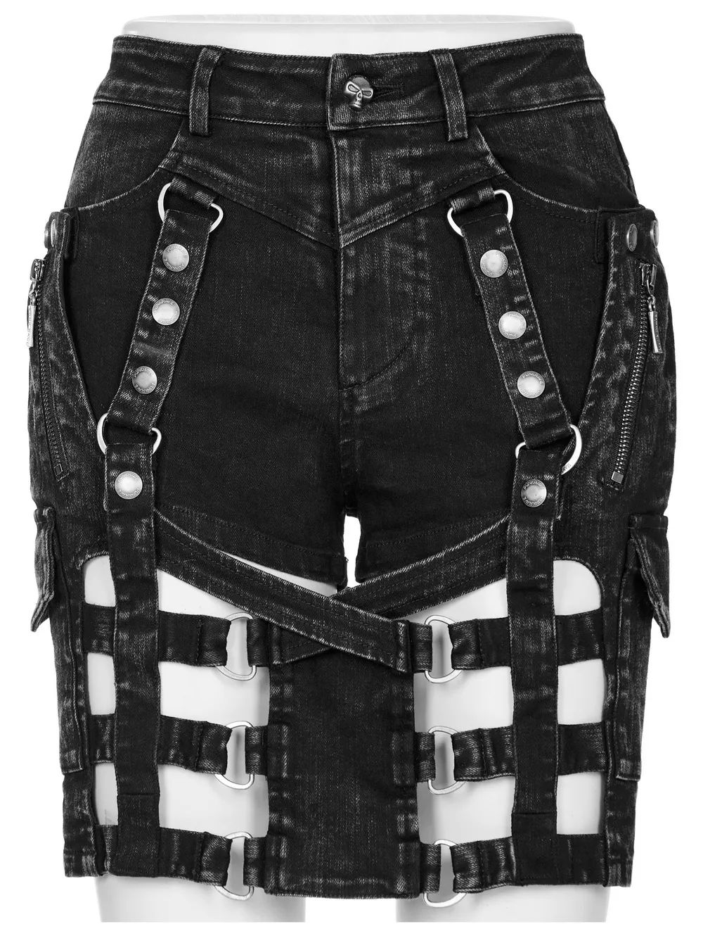 Stylish Black Denim Shorts-Skirt in Punk Style