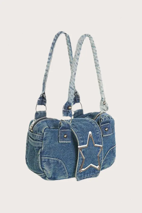 Stylish Five Pointed Star Decoration Denim Handbag