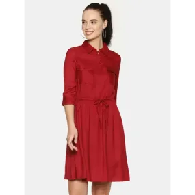 Stylish Rayon Maroon Solid Shirt Dress For Women