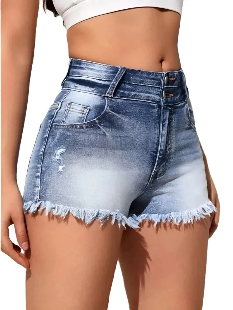 Summer New Fashion Ripped Skinny Denim Shorts for Women Stretch Jeans Casual