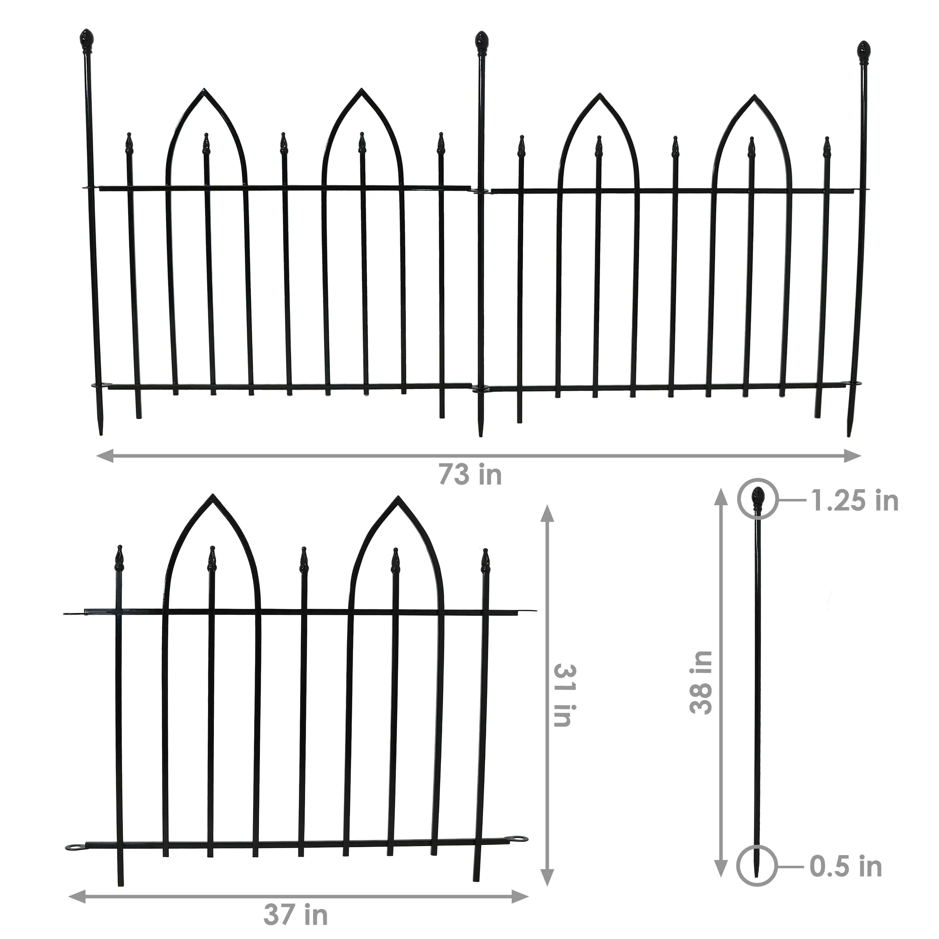 Sunnydaze 2-Piece Gothic Iron Decorative Garden Border Fence - Black