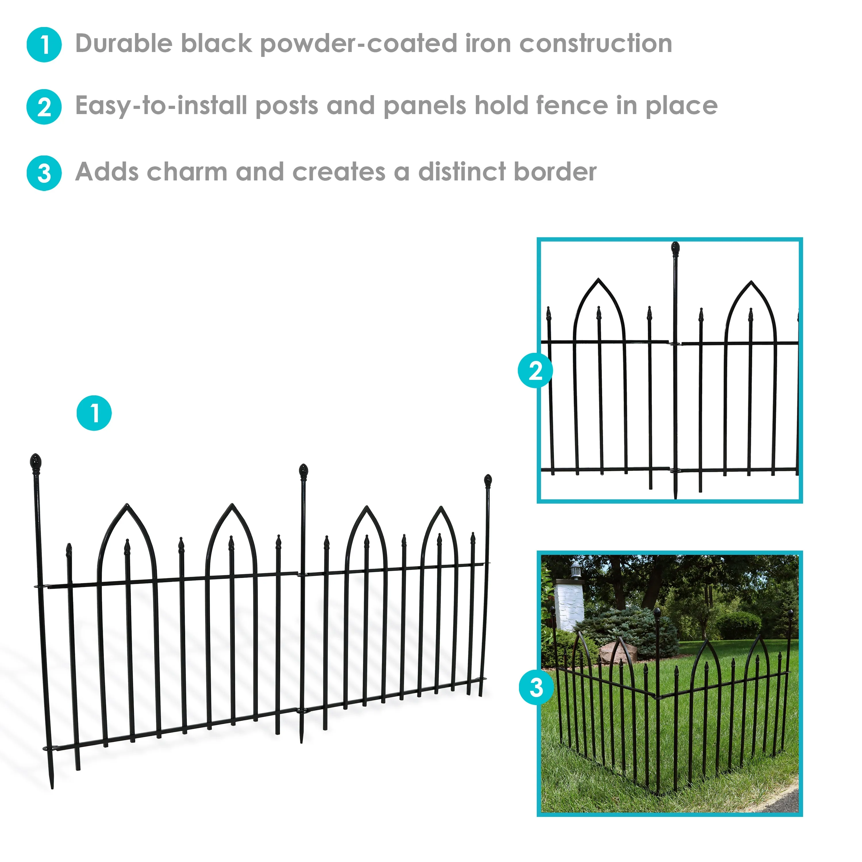 Sunnydaze 2-Piece Gothic Iron Decorative Garden Border Fence - Black