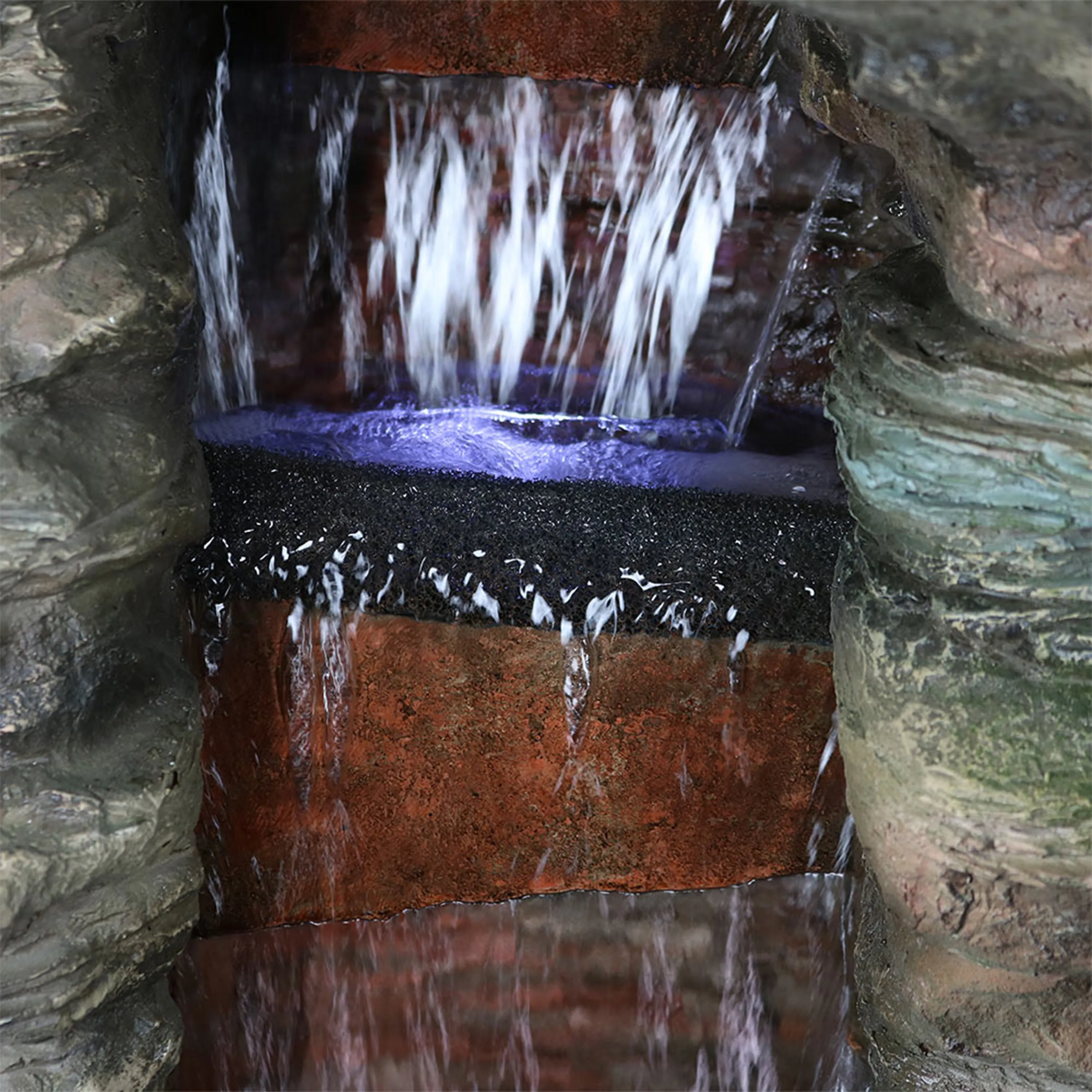 Sunnydaze Flat Rock Summit Large Outdoor Waterfall Fountain with LED Lights - 61" H