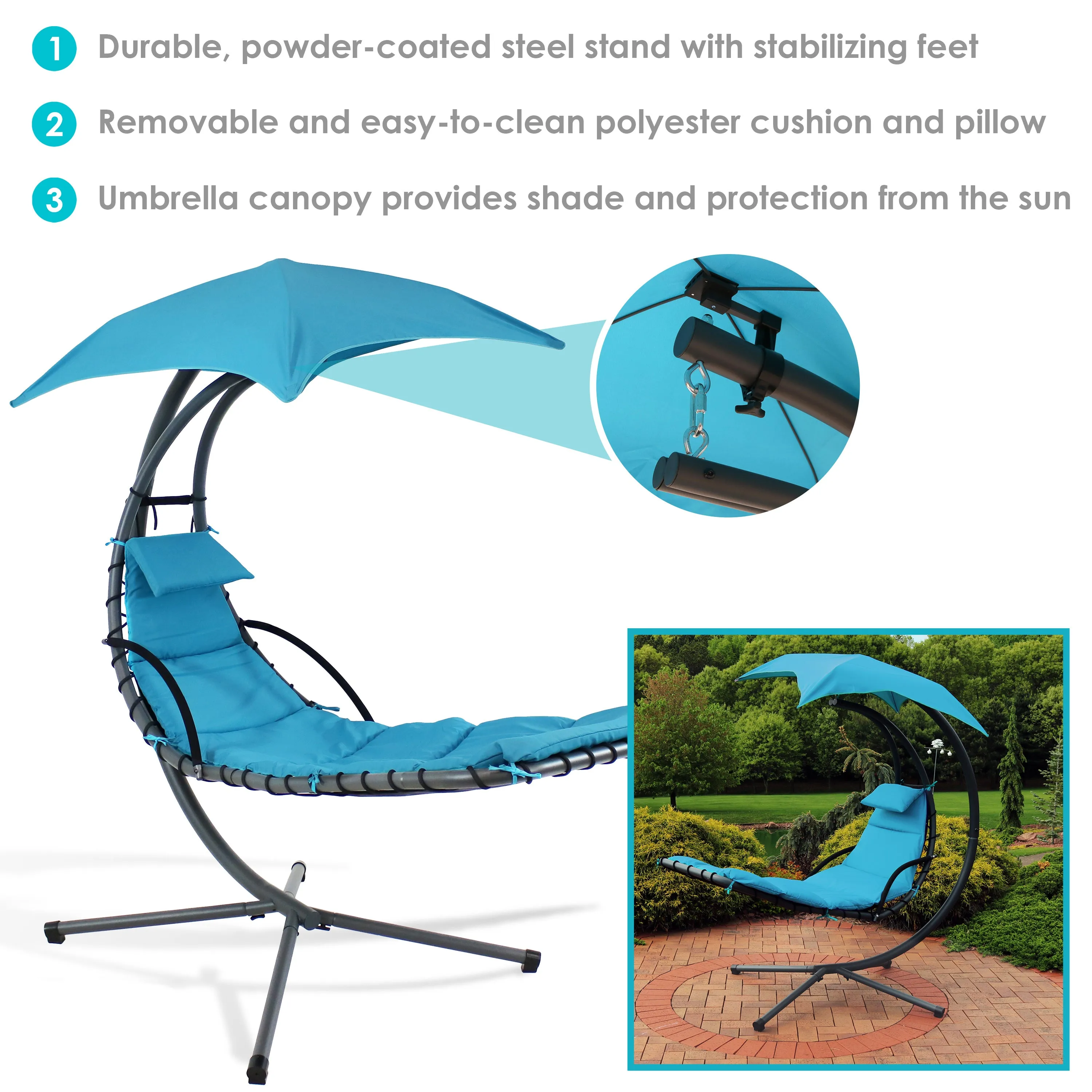 Sunnydaze Floating Chaise Lounge Chair with Umbrella