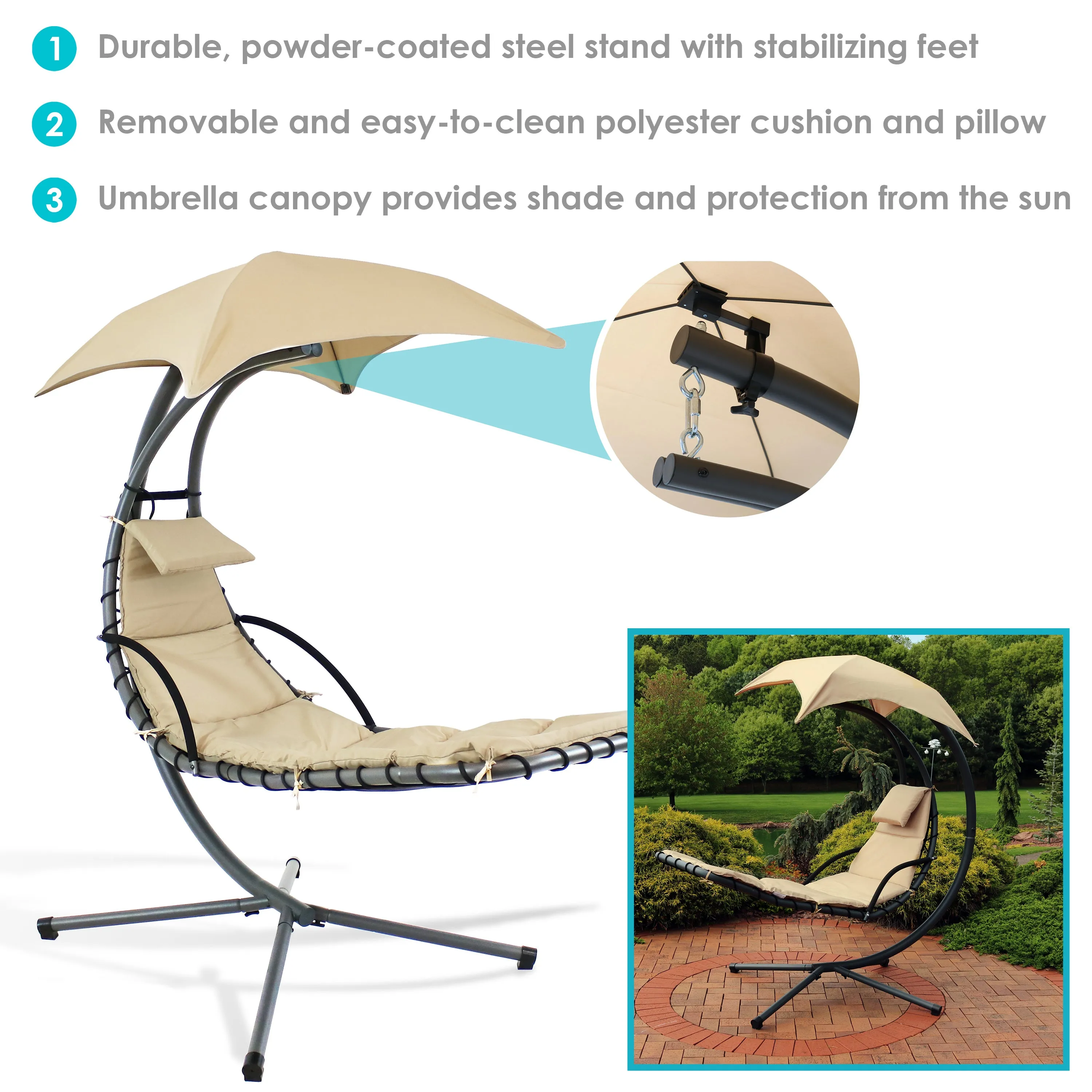 Sunnydaze Floating Chaise Lounge Chair with Umbrella