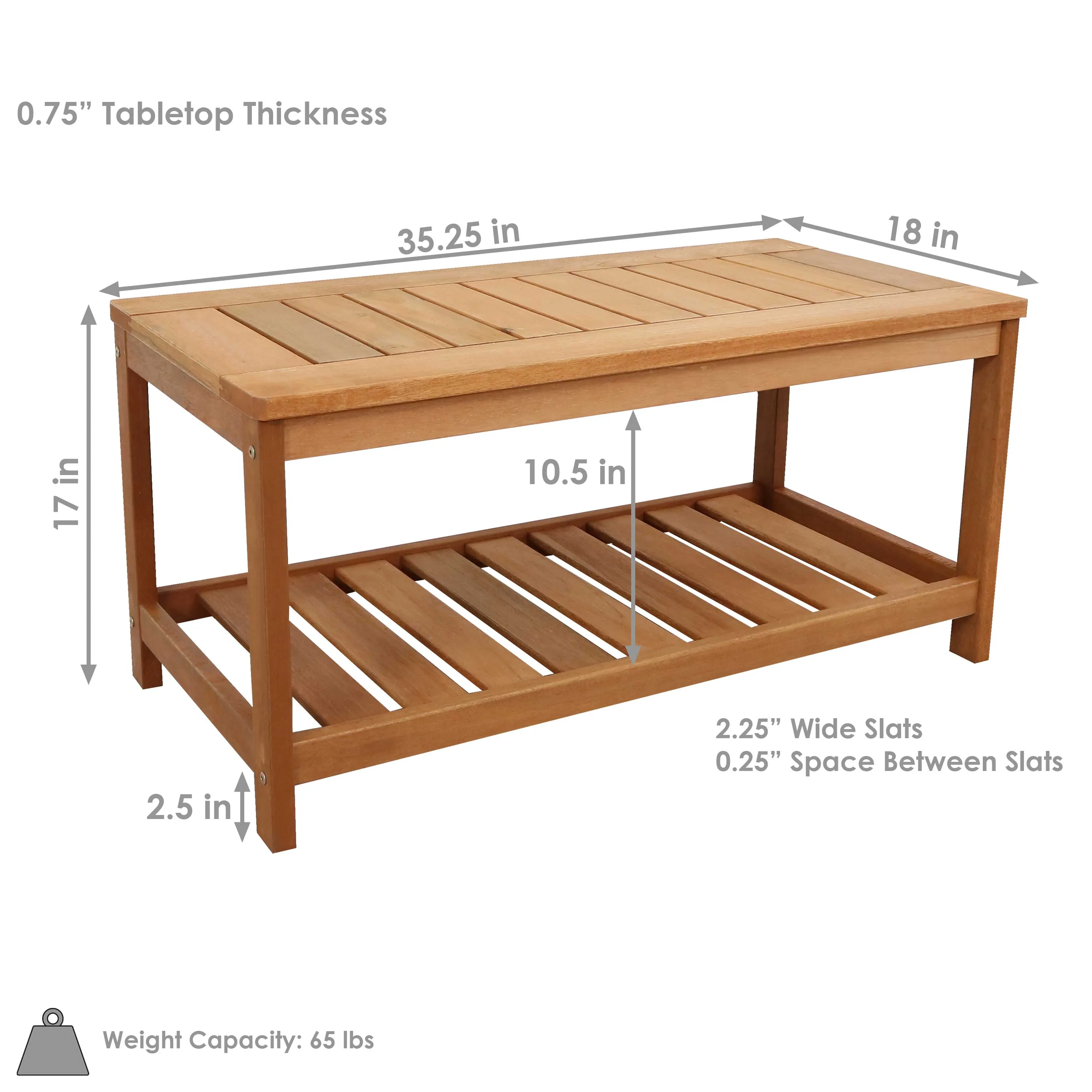 Sunnydaze Meranti Wood Outdoor Coffee Table with Teak Oil Finish - 35"