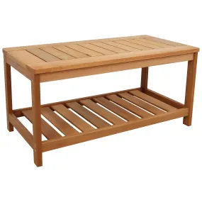 Sunnydaze Meranti Wood Outdoor Coffee Table with Teak Oil Finish - 35"