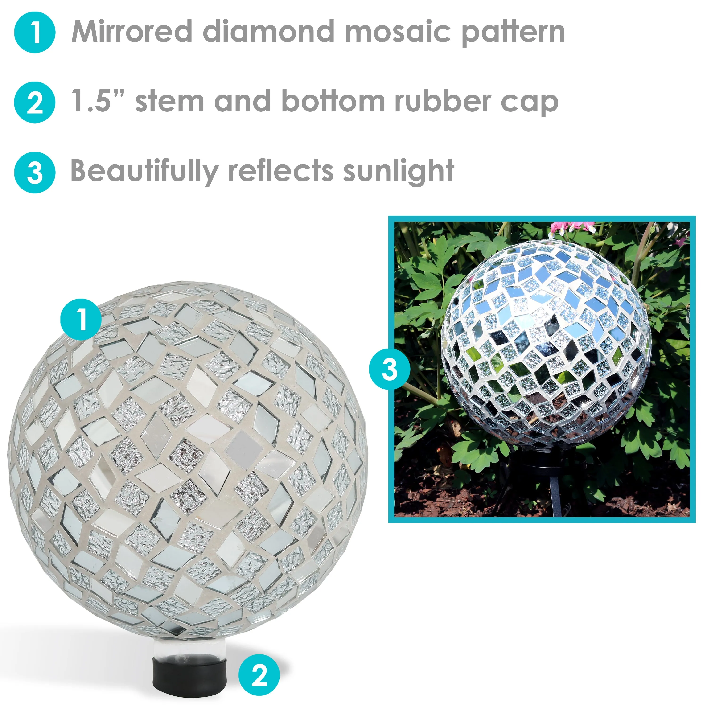 Sunnydaze Mirrored Diamond Mosaic Gazing Globe Ball - 10"