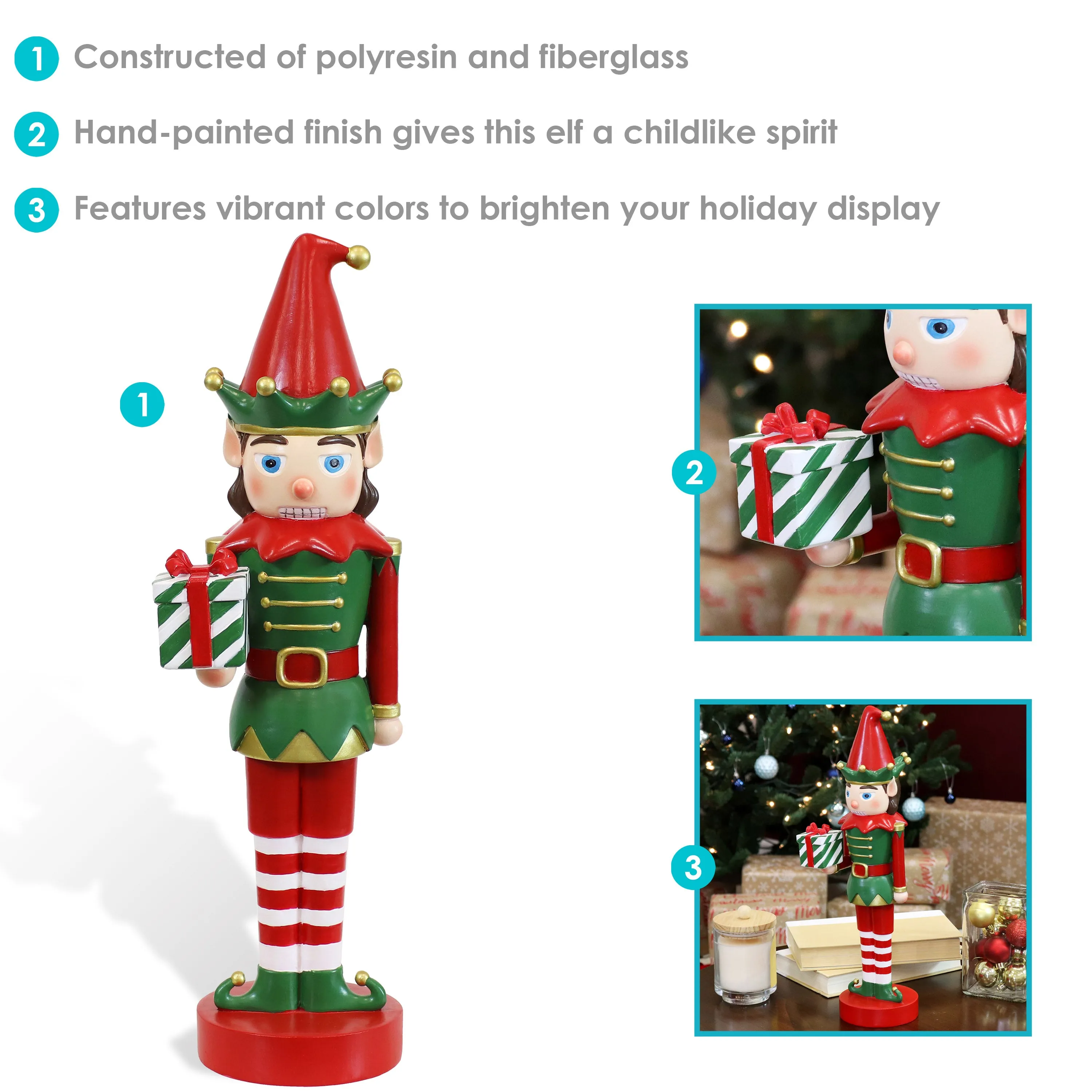 Sunnydaze Small Christmas Nutcracker Statue - Jingles the Elf - 17"