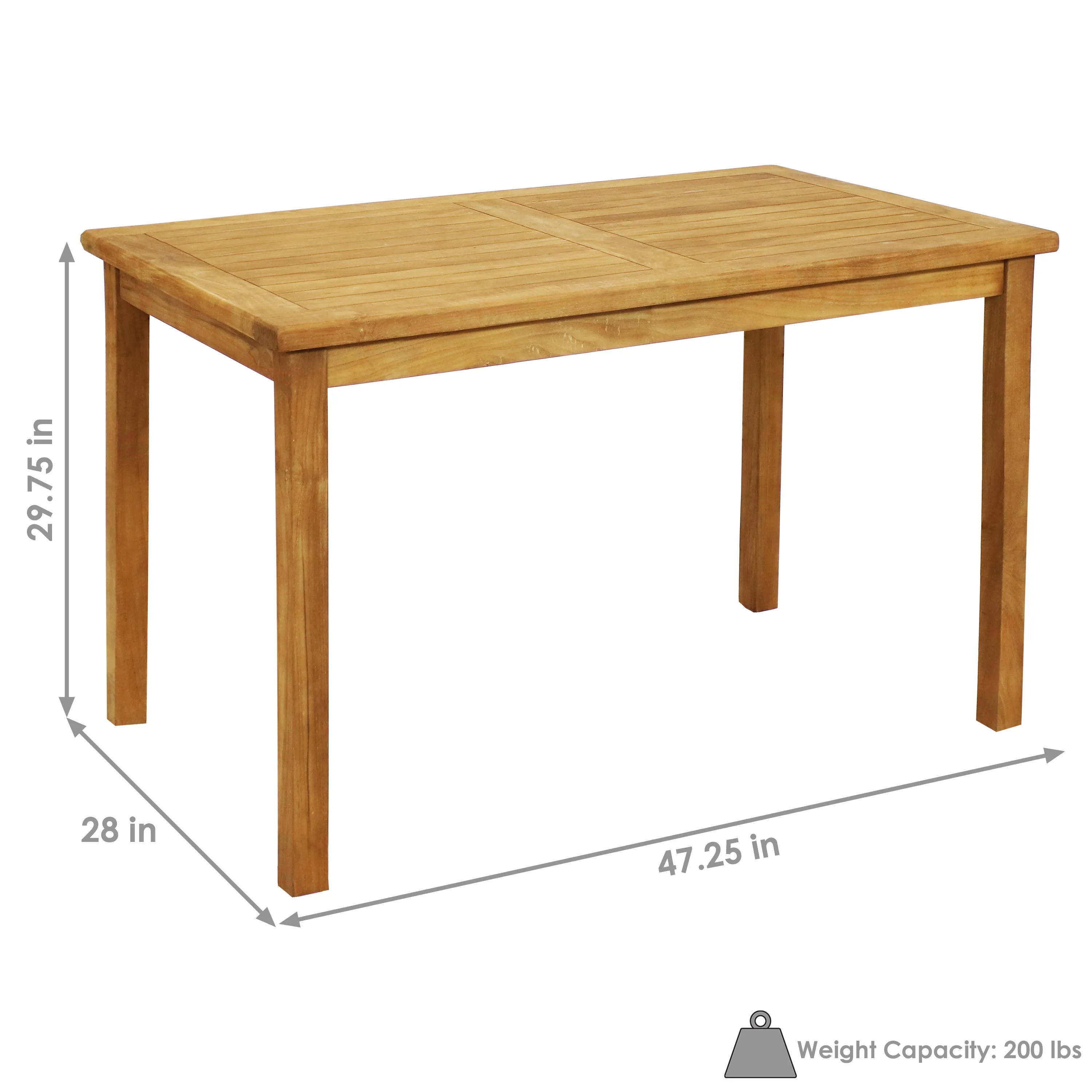 Sunnydaze Teak Rectangle Outdoor Dining Table - Stain Finish - 47"