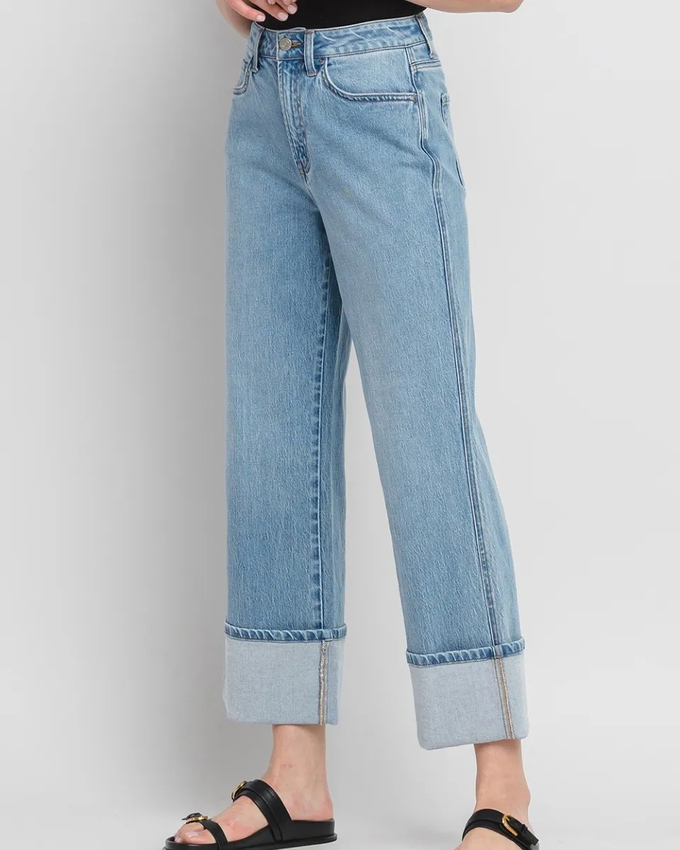 SUPER HIGH RISE CUFFED BAGGY STRAIGHT JEANS