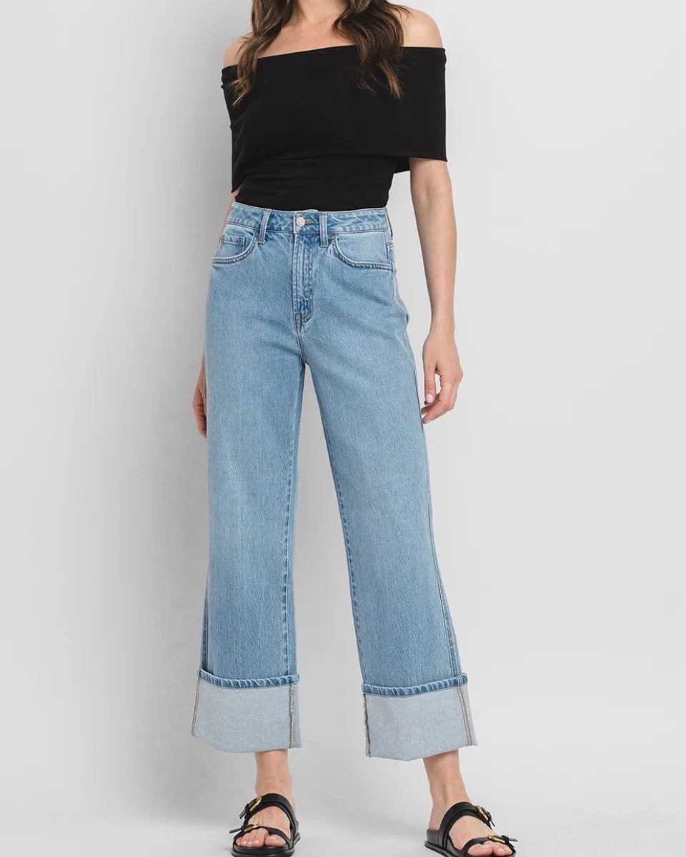 SUPER HIGH RISE CUFFED BAGGY STRAIGHT JEANS