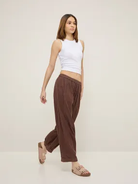 Superstar Brown Ribbed High-Rise Cotton Baggy Joggers