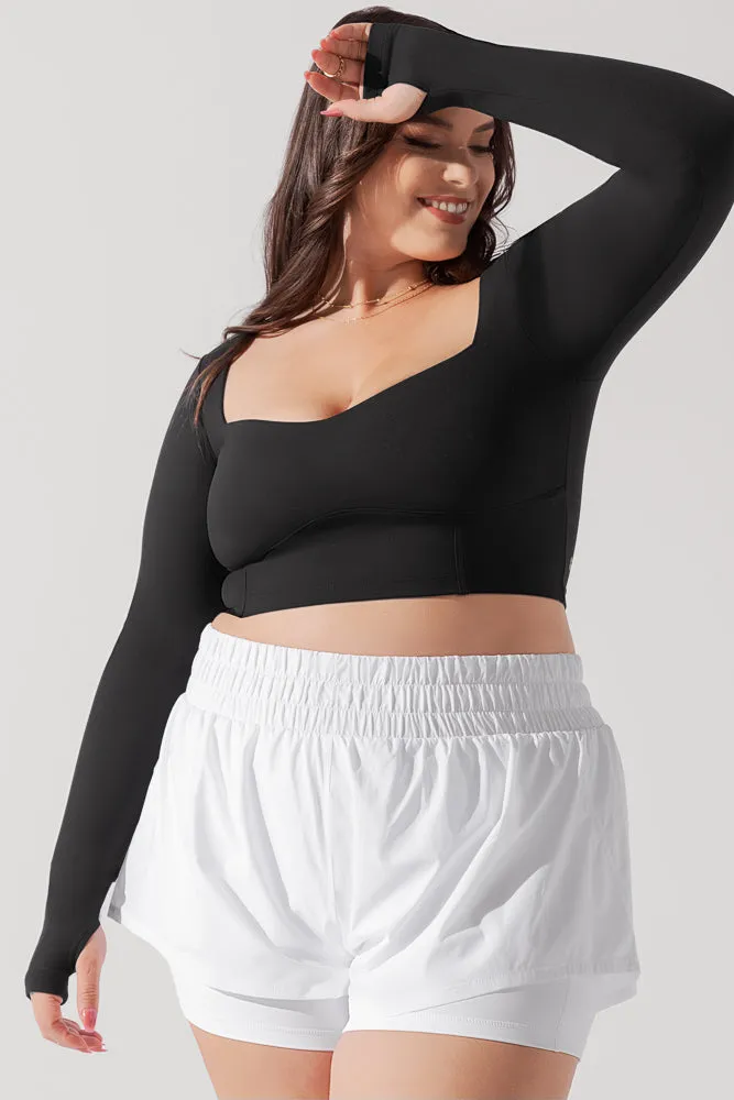 Sweetheart Long Sleeve Crop Top - Black