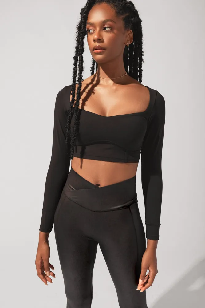 Sweetheart Long Sleeve Crop Top - Black