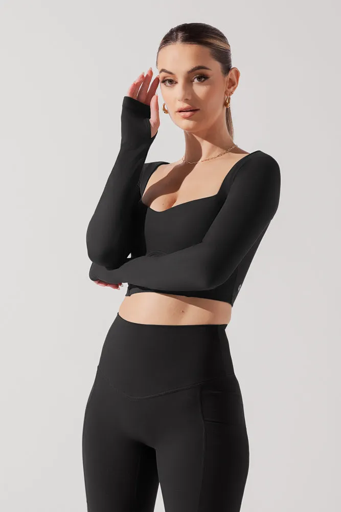 Sweetheart Long Sleeve Crop Top - Black