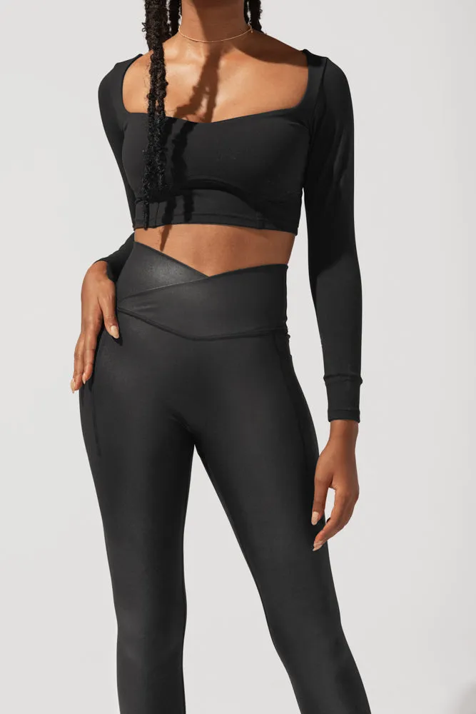 Sweetheart Long Sleeve Crop Top - Black