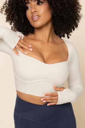 Sweetheart Long Sleeve Crop Top - Ivory