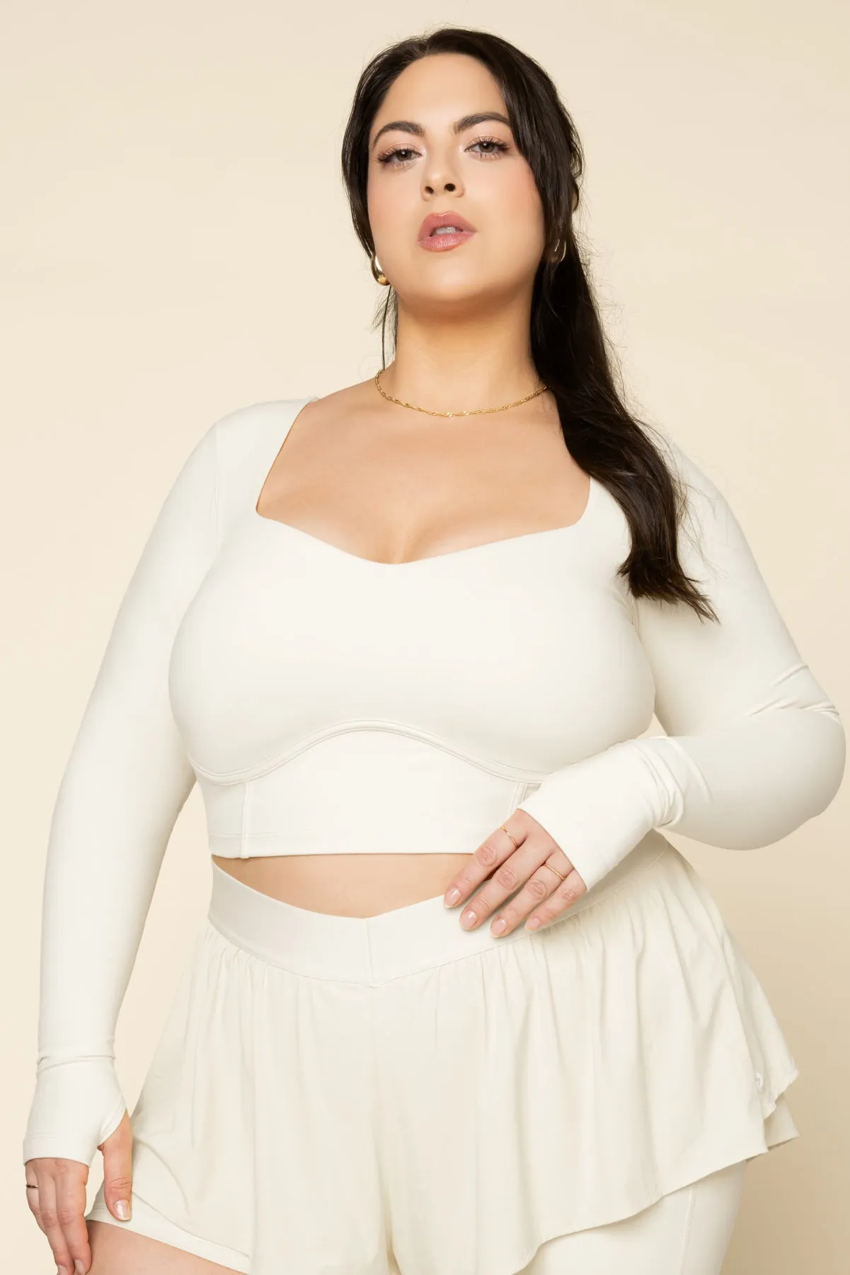 Sweetheart Long Sleeve Crop Top - Ivory