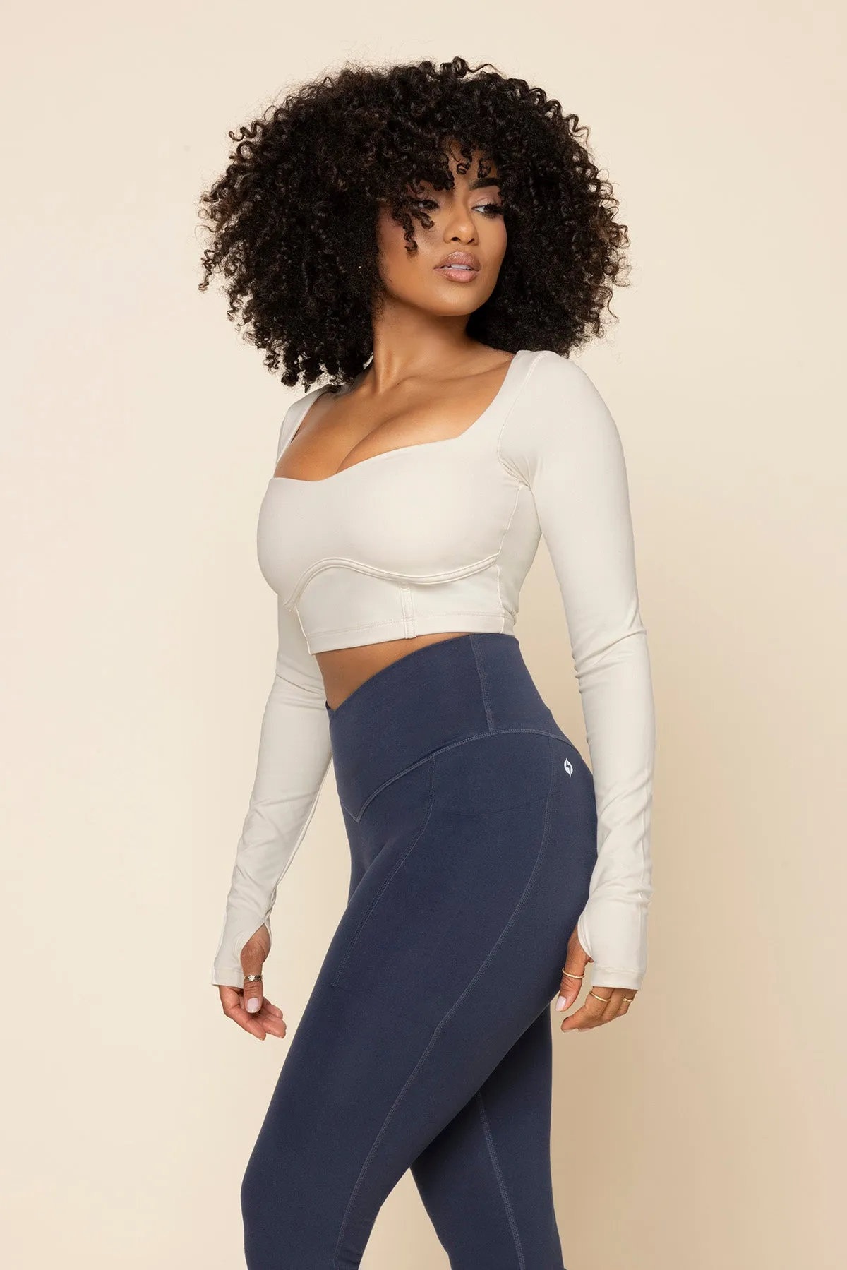 Sweetheart Long Sleeve Crop Top - Ivory