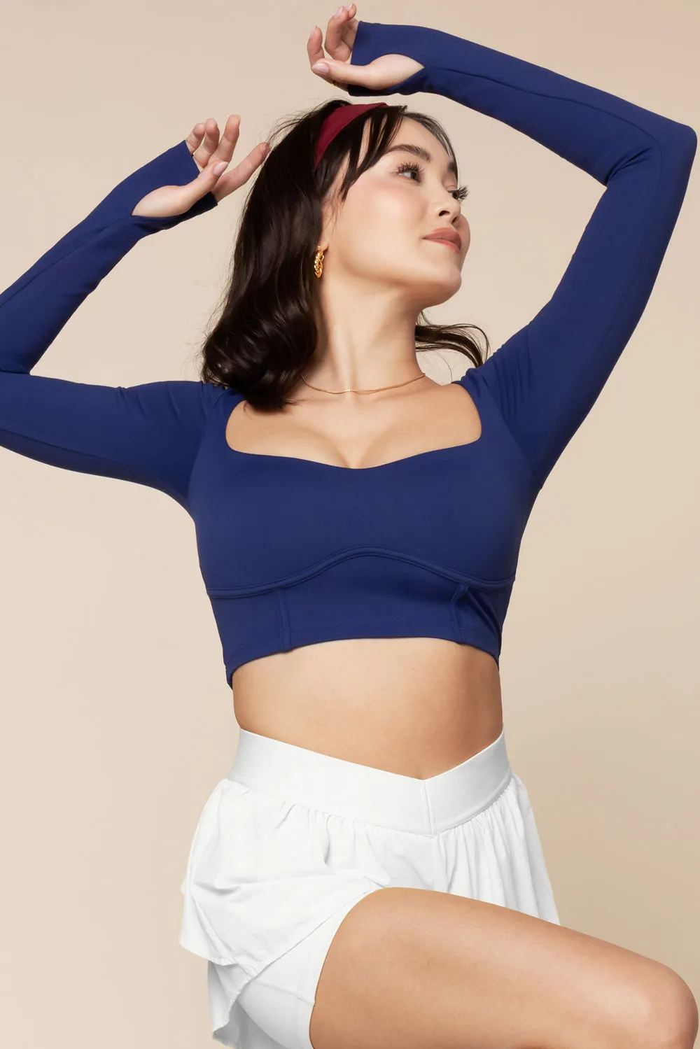 Sweetheart Long Sleeve Crop Top - Sapphire