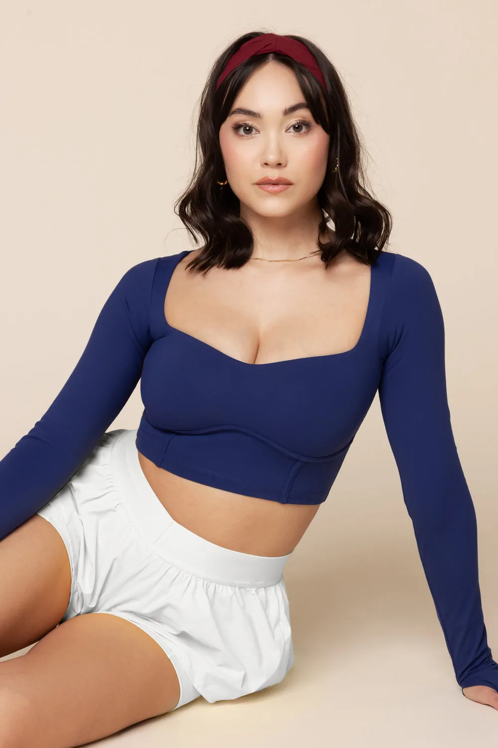 Sweetheart Long Sleeve Crop Top - Sapphire