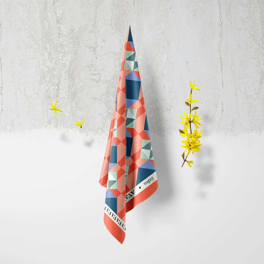 Tangerine Geometric Digital Print Ultra Muslin Scarf