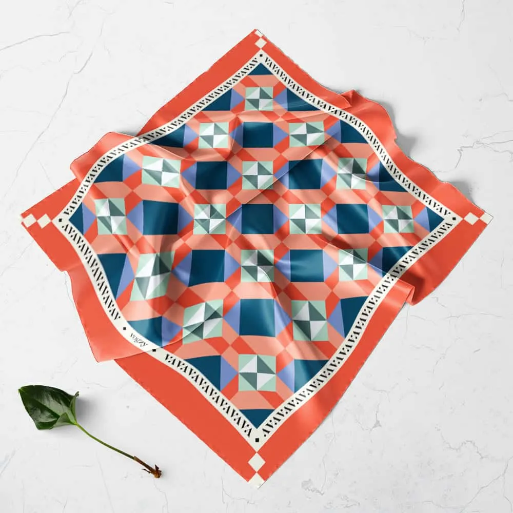 Tangerine Geometric Digital Print Ultra Muslin Scarf