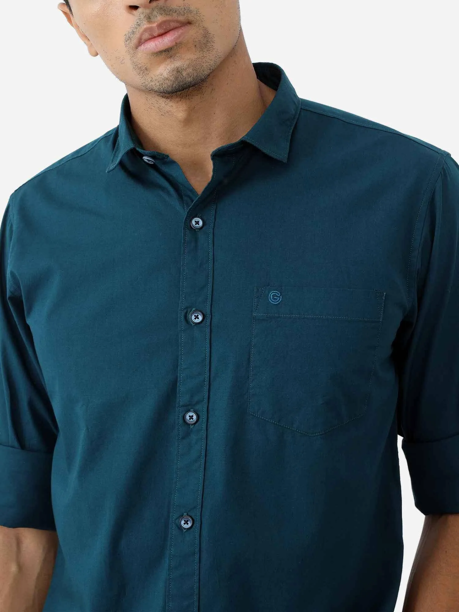 Teal Blue Solid Cotton Shirt Full Sleeve Shirt