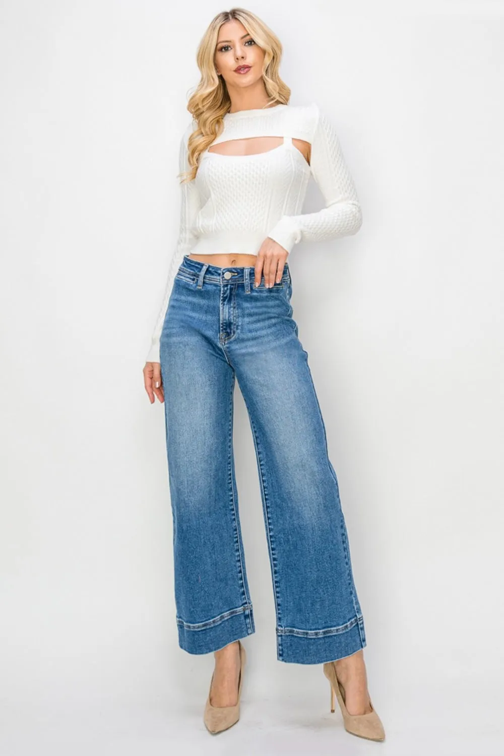 TEEK - Medium Wash Full Size High Rise Wide Leg Jeans