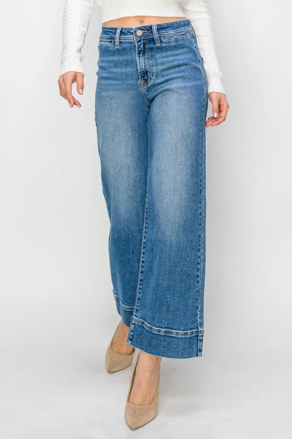 TEEK - Medium Wash Full Size High Rise Wide Leg Jeans