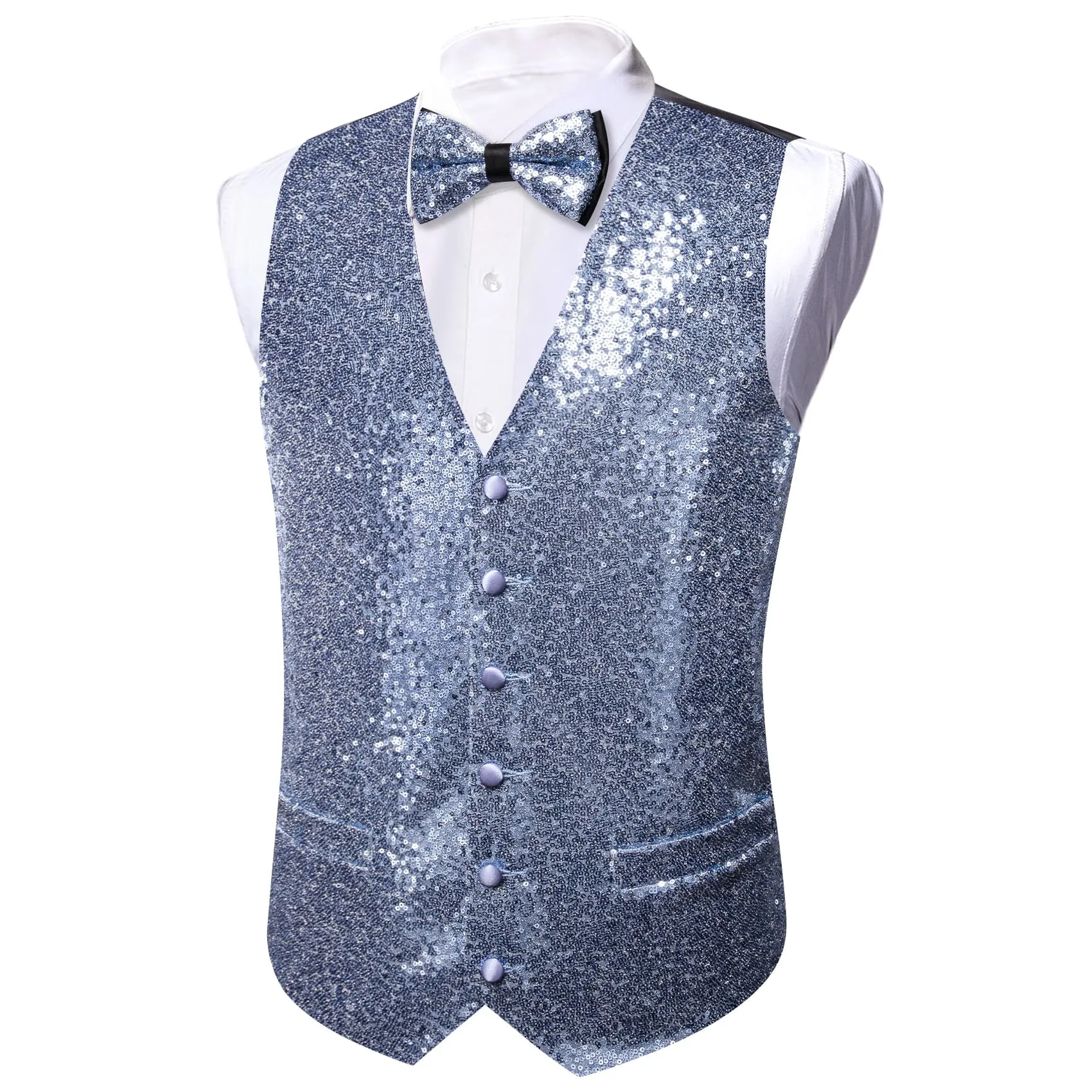 Ties2you Arctic Blue Vest Novelty Sequins Mens Vest Bow Tie Set for Party